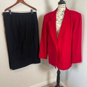 Radcliffe Sag Harbor‎ Wool Skirt Suit Set Blazer Pencil Skirt Red Black 18